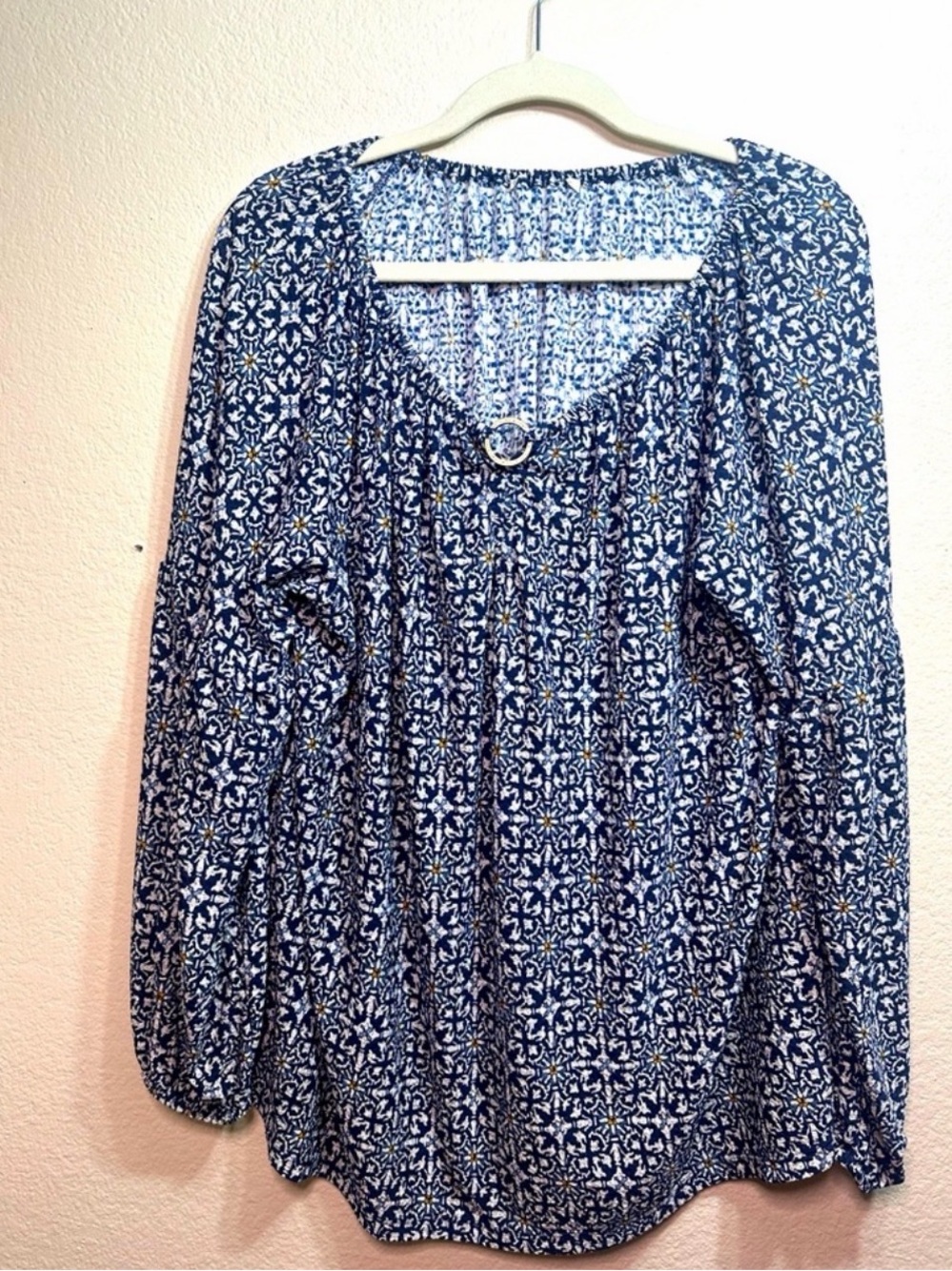 Michael Kors Womens Cottagecore Ditsy Floral Top 1X Navy Peasant Logo Bloomcore